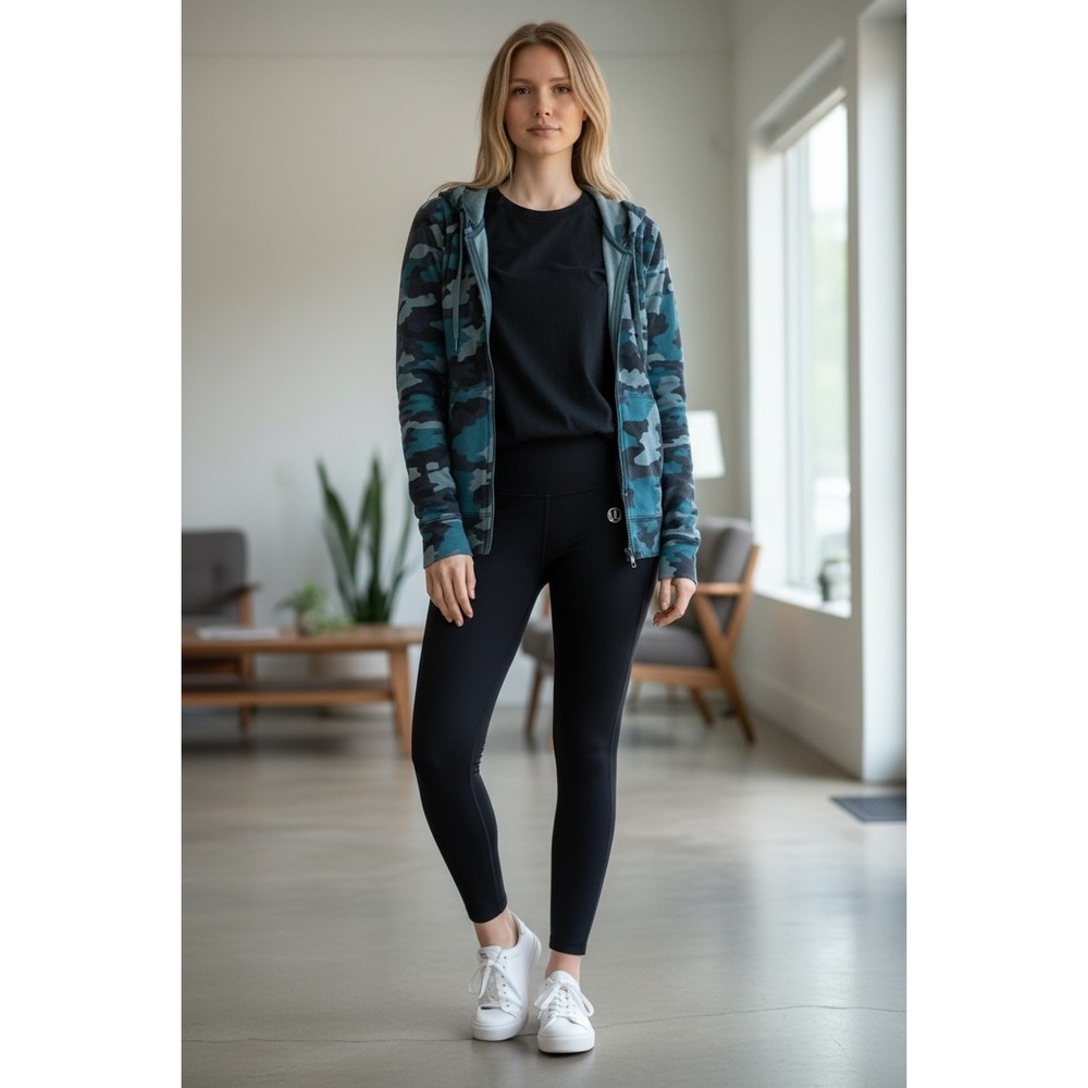 Lululemon Scuba Full Zip Hoodie Heritage Camo Tidewater Teal Multi Womens 8